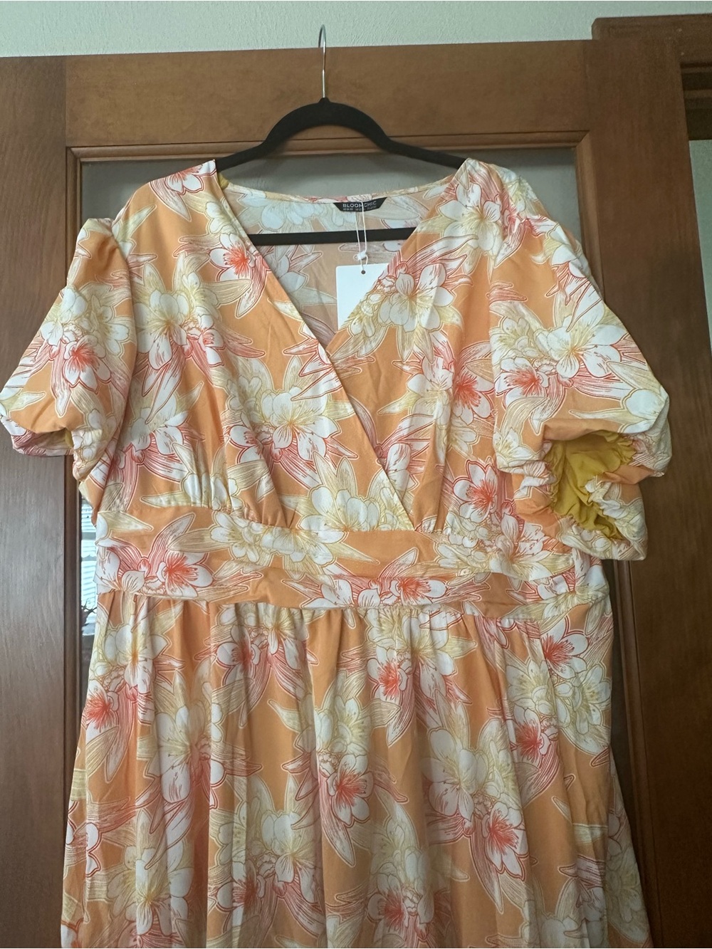 BloomChic Peach Floral Wrap Midi Dress - Picture 2 of 4